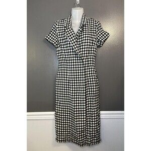 GANT Rugger Dress Womens Medium Black White Plaid Short Sleeve Wool Blend Midi